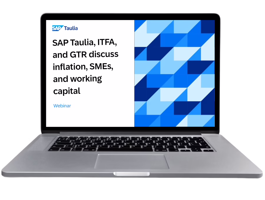 SAP Taulia, ITFA, and GTR discuss inflation, SMEs, and working capital laptop transparent webinar laptop image